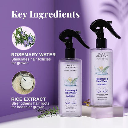 BARE Spray Orgánico para el Crecimiento del Cabello con Romero y Agua de Arroz