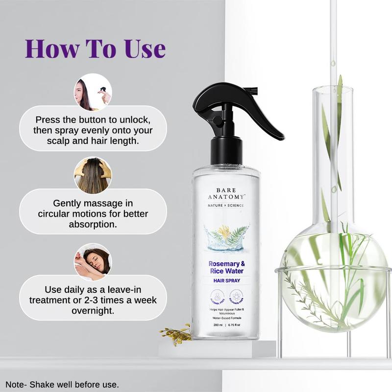 BARE Spray Orgánico para el Crecimiento del Cabello con Romero y Agua de Arroz