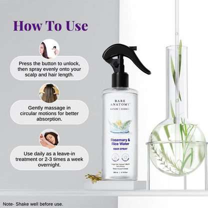 BARE Spray Orgánico para el Crecimiento del Cabello con Romero y Agua de Arroz
